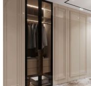 Tủ áo chất liệu gỗ MDF, cánh khoét kính màu trắng