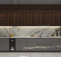 Tủ bếp trên gỗ dưới nhựa  cánh phủ Acrylic