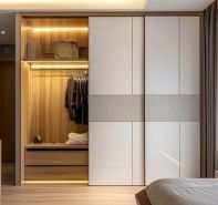 Tủ áo chất liệu gỗ MDF, cánh phẳng  có đèn led