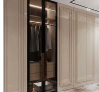 Tủ áo chất liệu gỗ MDF, cánh khoét kính màu trà